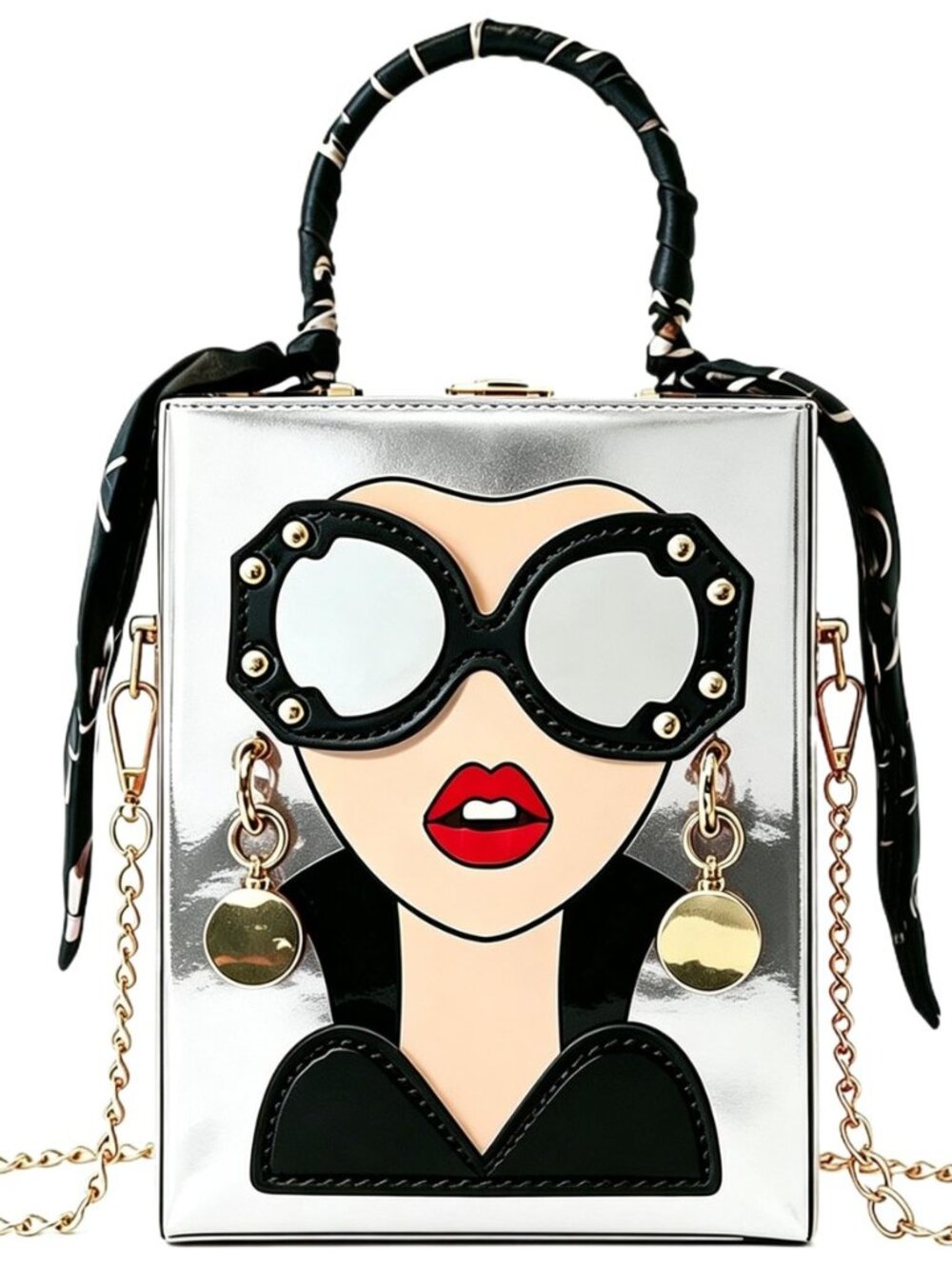 Unique 3D Lady Face PU Leather Funky Satchel Handbag for Women Novelty Designer